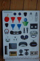 A page shows illustrations of various objects, including a table tennis bat, funnels, light bulbs, robots, microphones, a cassette tape, radios, speakers, a keyboard—perfect for inspiring your own Artzooka or Clingzooka electronic creations.