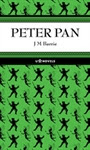 Book cover of "Peter Pan" by J. M. Barrie. The green background and flying silhouette pattern evoke a festive mood—perfect for Day 7 of your 12 Days of Christmas countdown. Title and author are centred in classic white boxes.