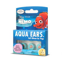 A box of Disney Pixar Finding Nemo Aqua Ears soft silicone ear plugs, featuring Nemo’s image on the packaging and plugs. Perfect for swimming, bathing, or a loud competition—these Aqua Ears help you win comfort and protection. Contains 3 pairs.