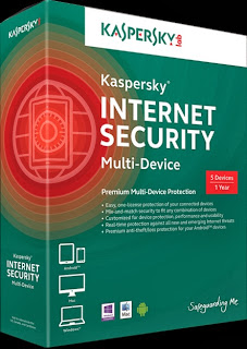 Kaspersky Internet Security Multi-Device software box, green with red accents, featuring icons for Windows, Mac, and Android. Protect up to 5 devices for 1 year with this copy and gain greater online security.