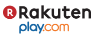 Logo with a red circle containing a white "R," next to the text "Rakuten" in black above "play.com" in blue and orange letters, highlighting the Rakuten shop and Play.com brand.