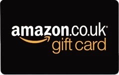 Amazon.co.uk gift card with a black background, featuring the Amazon logo, orange swoosh arrow, and "gift card" in orange and white—perfect for Lindy Loves November Giveaway!.