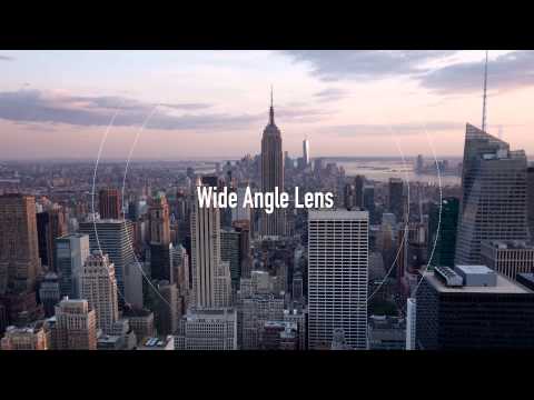 A wide-angle view of the New York City skyline at sunset, featuring the Empire State Building and towering skyscrapers—showcasing how technology changes urban landscapes. The text "Wide Angle Lens" is overlaid on the image.