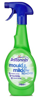 A green spray bottle of Astonish Mould & Mildew Remover with a blue trigger and label, containing 750 ml of cleaning solution—perfect for your Spring Cleaning needs.