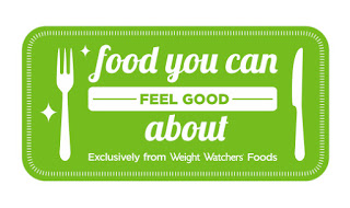 A green rectangular label with a fork and knife reads: "food you can feel good about. Exclusively from Weight Watchers and the Feel Good Café.