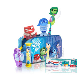 Make brushing fun with the Brushtime Kit! This children's dental care set features Disney Pixar Inside Out characters and includes an Aquafresh toothpaste, toothbrush, sand timer, wristband, and a blue zip pouch with vibrant film images.