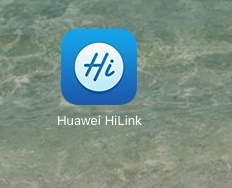 A blue square app icon with a white circle and the word "Hi" in blue text appears above the label "Huawei HiLink" on a textured greenish background, ideal for managing Huawei Wi-Fi and 4G Mobile Wi-Fi devices like the Huawei E5573.