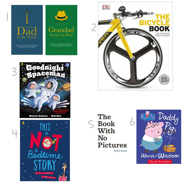 Six children's books are arranged in a grid, perfect for bedtime stories or as thoughtful Father's Day gift ideas. Titles include "The Best Dad in the World," "Grandad You’re the Best!," "Goodnight Spaceman," and more.