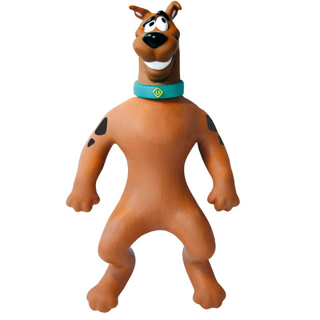A cartoon-style Stretch Scooby-Doo figurine of the classic brown Great Dane, standing upright with a blue collar and diamond-shaped tag, smiling with a goofy expression—perfect for any Scooby-Doo toy collection!.