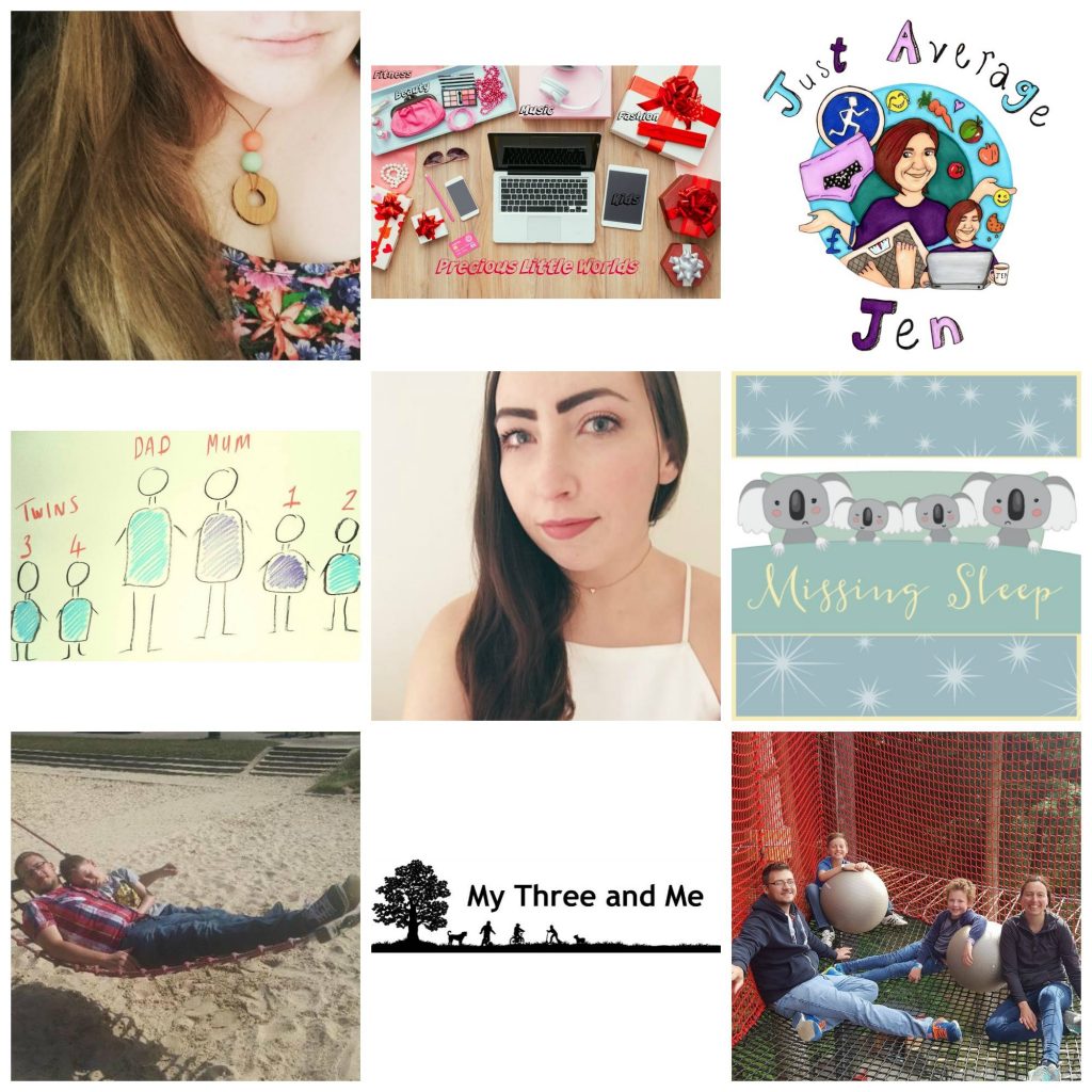 A collage of nine images featuring people, drawings, blog logos, a laptop with stationery, family photos at the park, and illustrated koalas with "Missing Sleep" text creates a delightful hamper of memories and creativity.