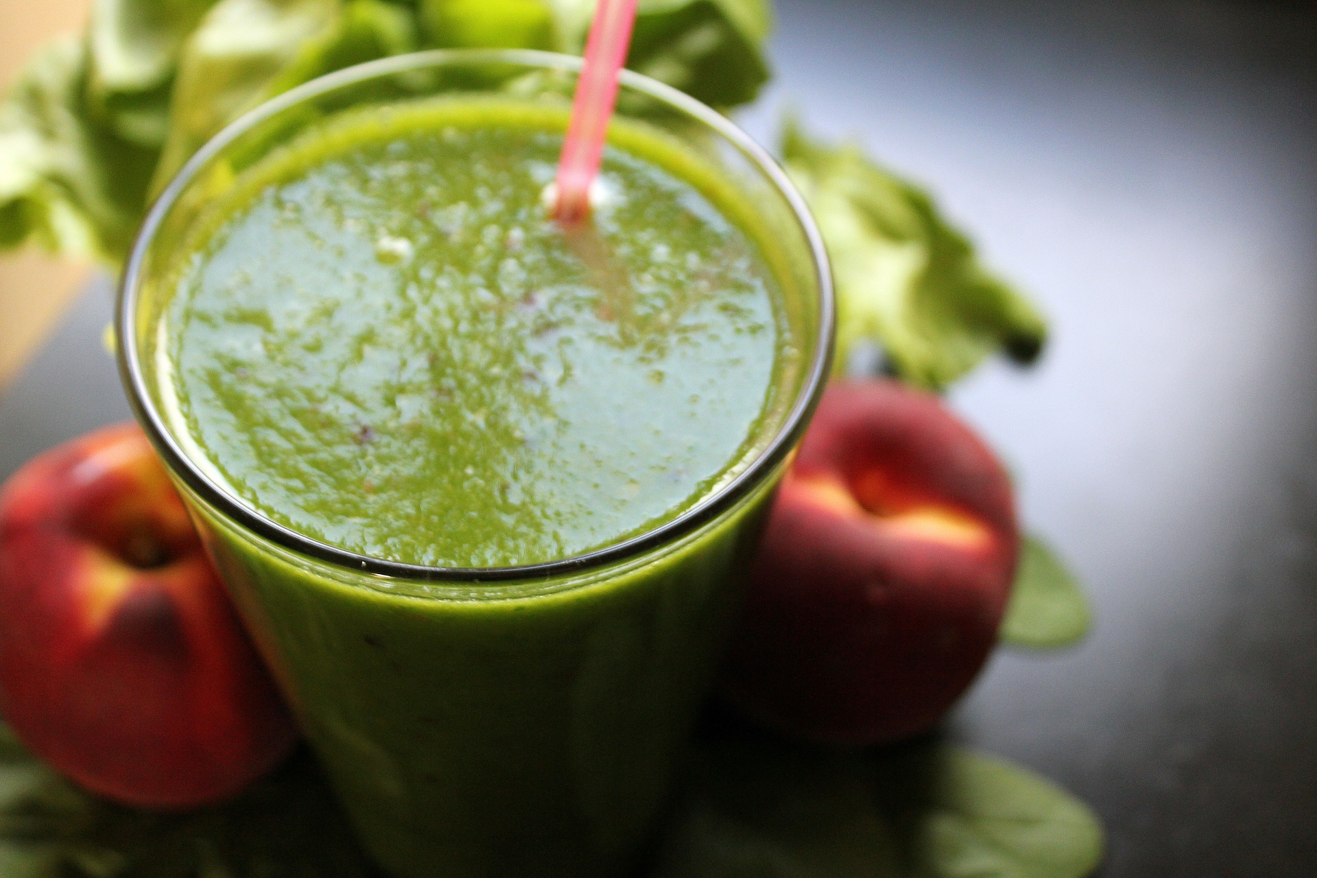 A healthy fruit and vegetable protein shake - green in colour