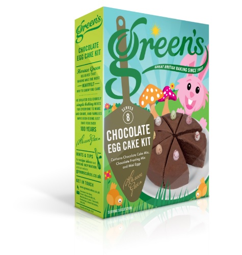 A box of Green's Chocolate Egg Cake Mix