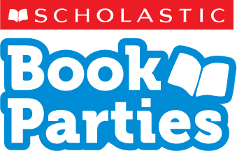 Scholastic Book Parties logo with a red banner featuring the white open book icon and "Scholastic," plus a blue and white lower section reading "Book Parties"—perfect for Scholastic book champions ready to inspire young readers.