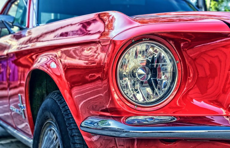 the front of a red car