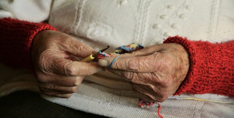 An old lady knitting