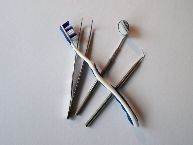 dental instruments and a toothbrush